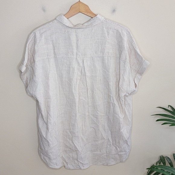 NWT Everyday Chic Boutique | Cream Linen Blend Oversized Short Sleeve Button Top - Picture 5 of 5